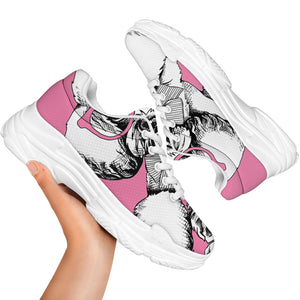 Poodle With Glasses Print White Chunky Shoes