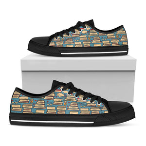 Pop Art Books Pattern Print Black Low Top Sneakers