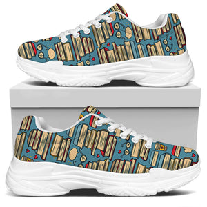 Pop Art Books Pattern Print White Chunky Shoes