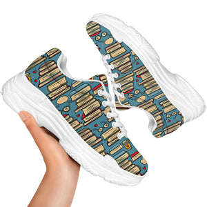 Pop Art Books Pattern Print White Chunky Shoes