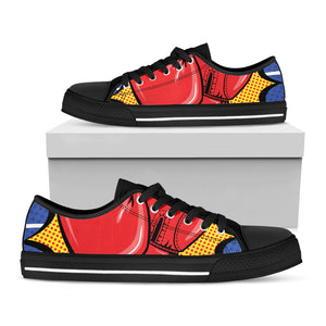 Pop Art Boxing Gloves Print Black Low Top Sneakers