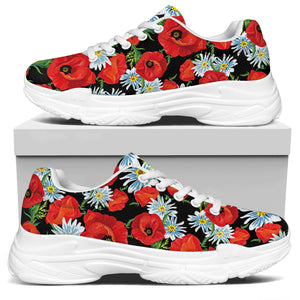 Poppy And Chamomile Pattern Print White Chunky Shoes