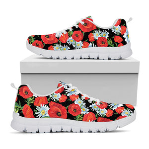Poppy And Chamomile Pattern Print White Running Shoes