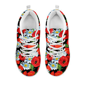 Poppy And Chamomile Pattern Print White Running Shoes