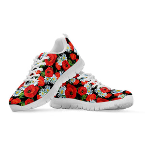 Poppy And Chamomile Pattern Print White Running Shoes