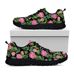Protea Floral Pattern Print Black Running Shoes
