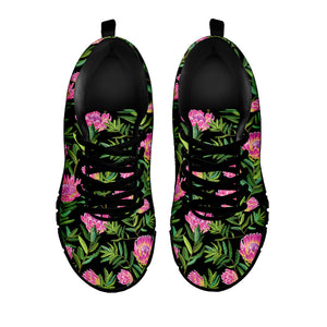 Protea Floral Pattern Print Black Running Shoes