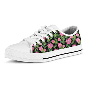 Protea Floral Pattern Print White Low Top Sneakers