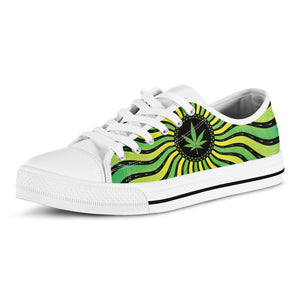 Psychedelic Cannabis Leaf Print White Low Top Sneakers