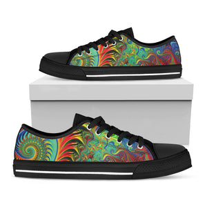 Psychedelic Fractal Print Black Low Top Sneakers