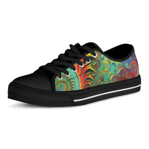 Psychedelic Fractal Print Black Low Top Sneakers