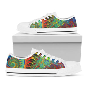 Psychedelic Fractal Print White Low Top Sneakers