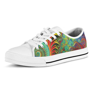 Psychedelic Fractal Print White Low Top Sneakers