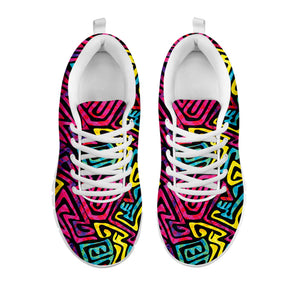 Psychedelic Funky Pattern Print White Running Shoes