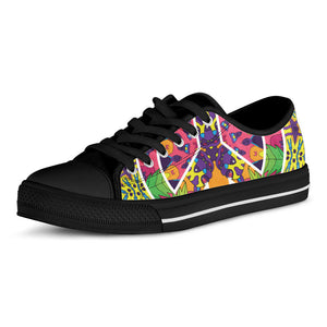 Psychedelic Hippie Peace Sign Print Black Low Top Sneakers