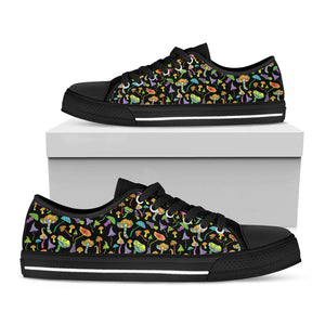 Psychedelic Mushroom Pattern Print Black Low Top Sneakers