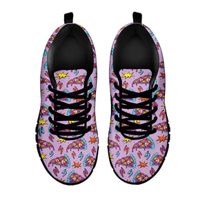 Psychedelic Pizza Pattern Print Black Running Shoes