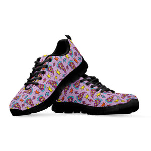 Psychedelic Pizza Pattern Print Black Running Shoes