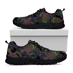 Psychedelic Sea Turtle Pattern Print Black Running Shoes
