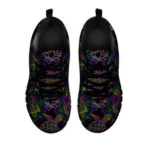 Psychedelic Sea Turtle Pattern Print Black Running Shoes