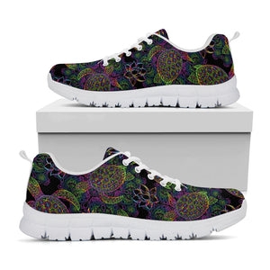 Psychedelic Sea Turtle Pattern Print White Running Shoes