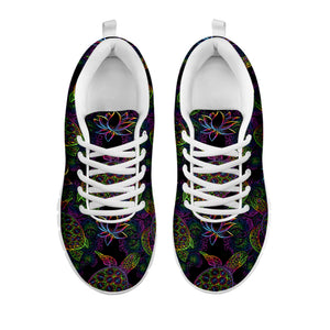 Psychedelic Sea Turtle Pattern Print White Running Shoes