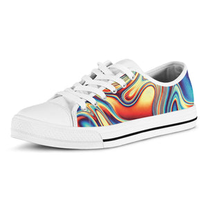 Psychedelic Wave Print White Low Top Sneakers