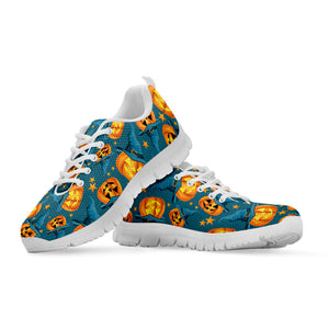 Pumpkin With Witch Hat Pattern Print White Running Shoes
