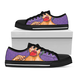 Punk Girl And Lollipop Print Black Low Top Sneakers