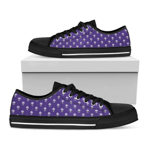 Purple Alien Face Pattern Print Black Low Top Sneakers