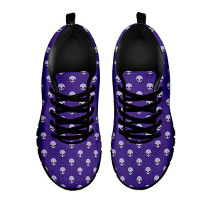 Purple Alien Face Pattern Print Black Running Shoes