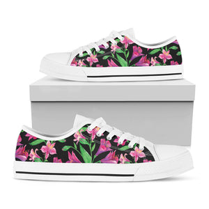 Purple Alstroemeria Pattern Print White Low Top Sneakers