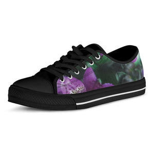Purple Alstroemeria Print Black Low Top Sneakers