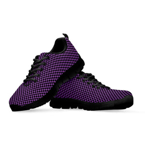 Purple And Black Checkered Pattern Print Black Running Shoes