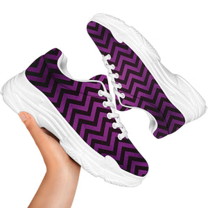 Purple And Black Chevron Pattern Print White Chunky Shoes