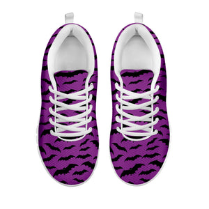 Purple And Black Halloween Bat Print White Running Shoes
