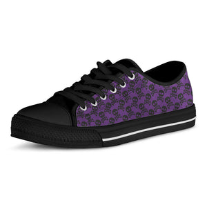 Purple And Black Halloween Skull Print Black Low Top Sneakers