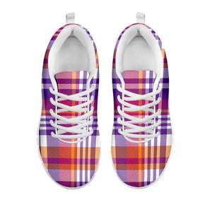 Purple And Orange Madras Plaid Print White Running Shoes