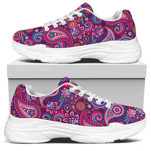 Purple And Pink Paisley Pattern Print White Chunky Shoes