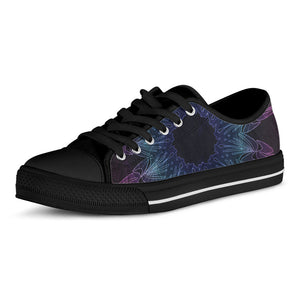 Purple And Teal Dark Mandala Print Black Low Top Sneakers
