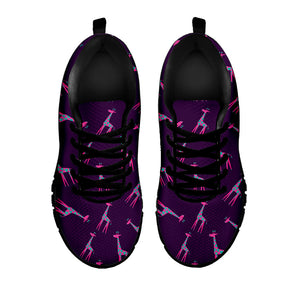 Purple And Teal Giraffe Pattern Print Black Running Shoes