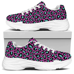 Purple And Teal Leopard Pattern Print White Chunky Shoes