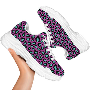 Purple And Teal Leopard Pattern Print White Chunky Shoes