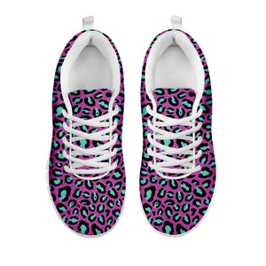 Purple And Teal Leopard Pattern Print White Running Shoes