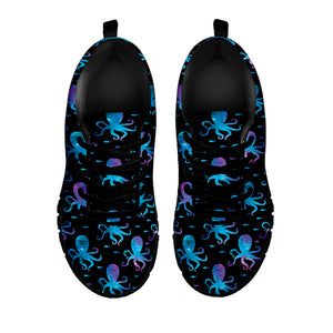 Purple And Teal Octopus Pattern Print Black Running Shoes