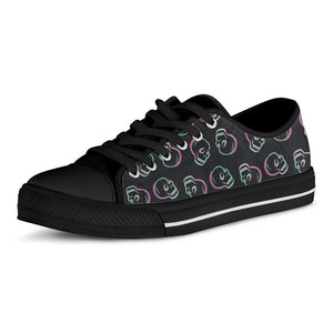 Purple And Teal Skull Pattern Print Black Low Top Sneakers