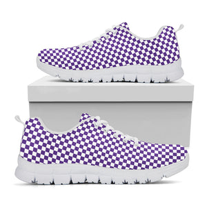 Purple And White Checkered Pattern Print White Running Shoes