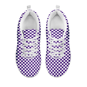Purple And White Checkered Pattern Print White Running Shoes