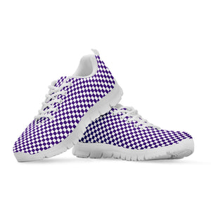 Purple And White Checkered Pattern Print White Running Shoes