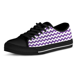 Purple And White Chevron Pattern Print Black Low Top Sneakers